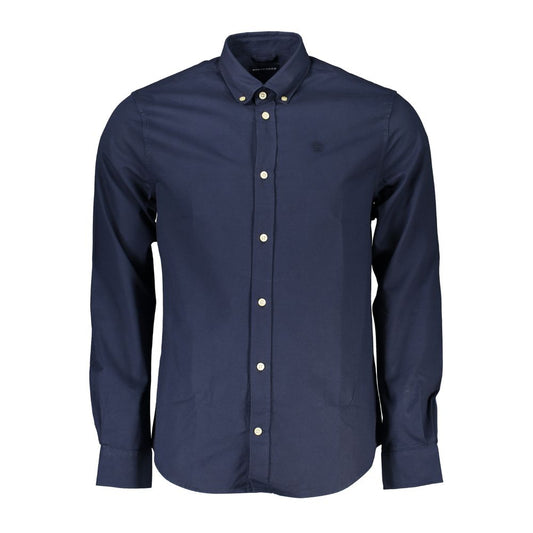 North Sails blue cotton men's shirt, long-sleeved with button-down collar, sustainable fabric, classic fit for smart-casual style.