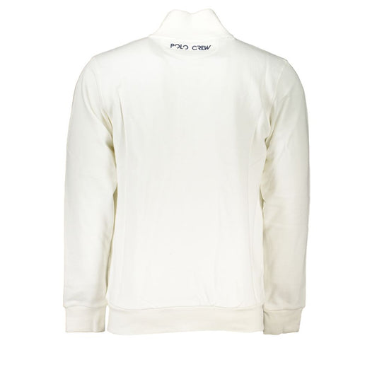 Back view of La Martina elegant white fleece sweatshirt highlighting regular fit and embroidery detail.