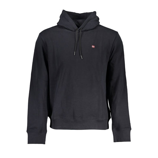 Napapijri sleek black cotton hooded sweatshirt with embroidered logo, long-sleeved, regular fit for comfort and style.