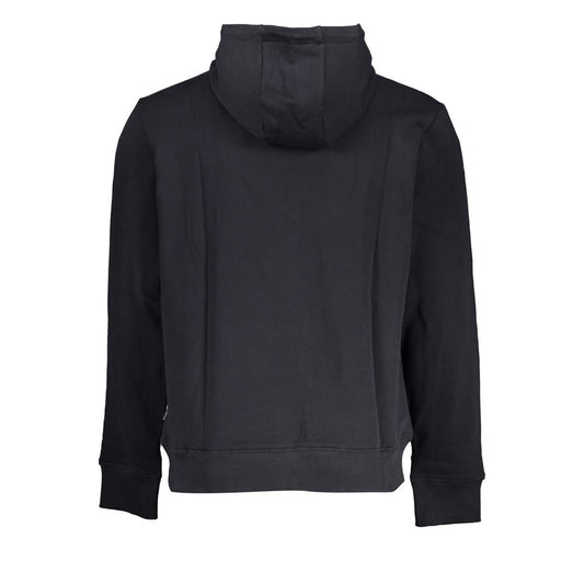 Napapijri black cotton hooded sweatshirt, back view, showcasing sleek design and quality craftsmanship, featuring subtle embroidery.