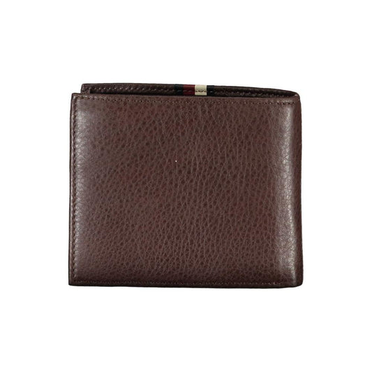 Tommy Hilfiger brown leather men's wallet with iconic logo and textured finish, showcasing elegance and functionality for modern style.