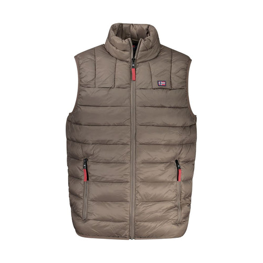 Norway 1963 Brown Polyamide Sleeveless Jacket with Pockets, Contrasting Details, and Logo on Zipper