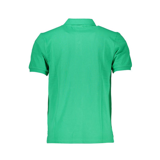 Back view of North Sails green cotton short-sleeved polo shirt with 2 buttons and logo application.