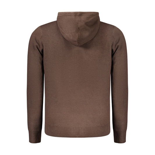 Rear view of Norway 1963 brown polyamide men's cardigan with hood, showcasing luxury and elegant design for stylish comfort.