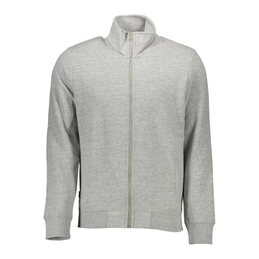 Superdry gray cotton men's sweater with zip closure, long sleeves, and embroidered logo. Stylish and comfortable sweatshirt.