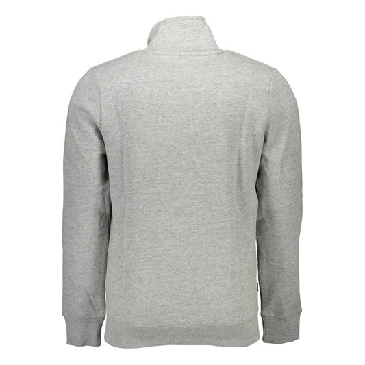 Superdry gray cotton men's sweater back view, stylish long-sleeve with subtle embroidery and practical design.
