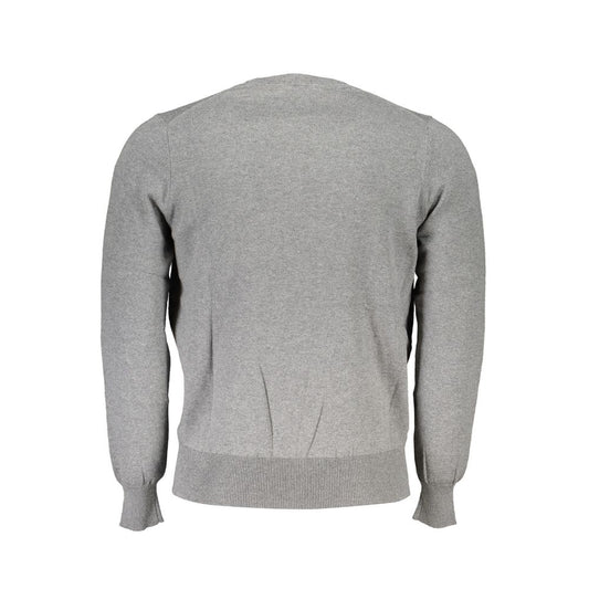 Back view of North Sails gray cashmere men's sweater featuring crew neck and long sleeves for sustainable luxury.