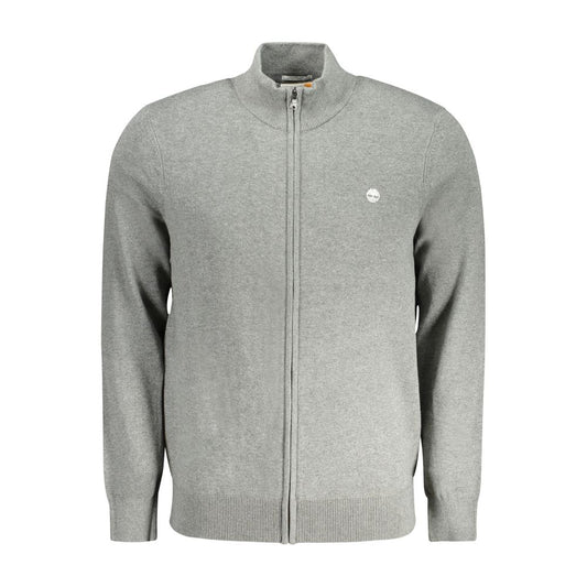 Gray cotton men's sweater by Timberland with long sleeves and logo embroidery, crafted from 100% organic material for style and sustainability.