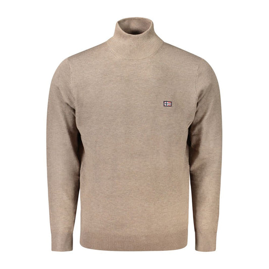 Norway 1963 brown polyamide men's sweater with high-neck and embroidered logo, perfect for winter fashion and style.