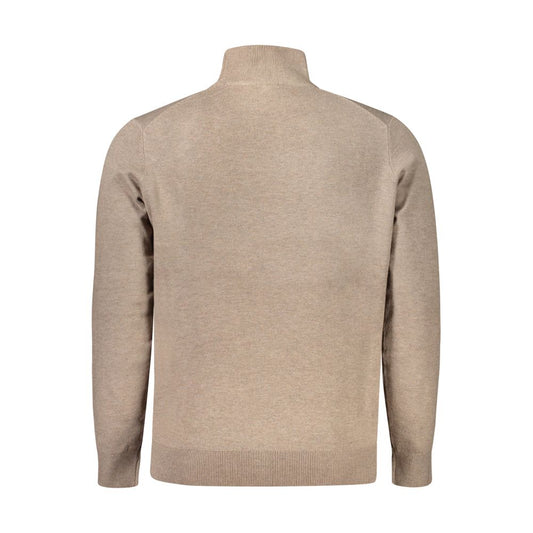 Rear view of a brown high-neck Norway 1963 men's sweater showcasing sleek polyamide knit with sophisticated style.