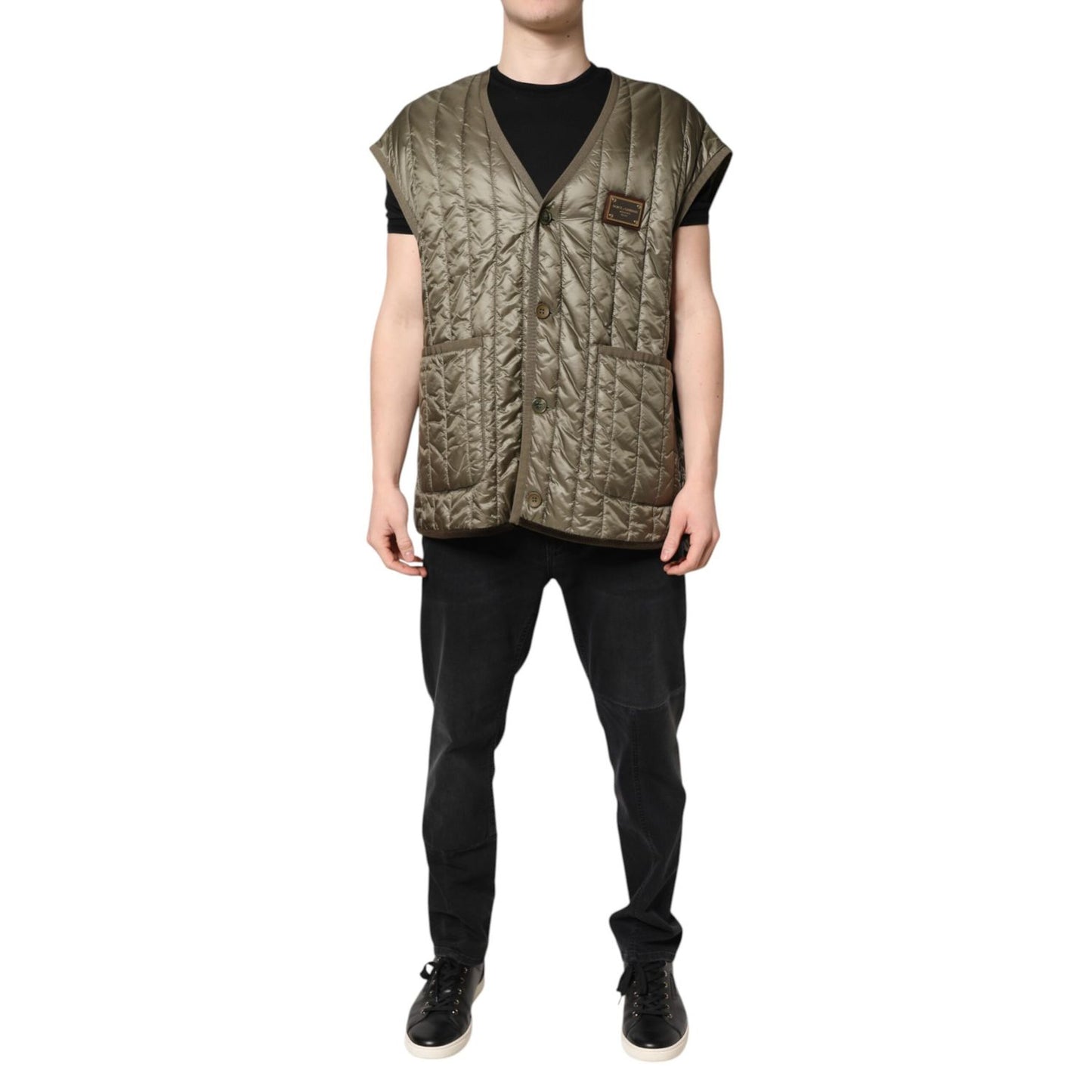 Dolce & Gabbana Brown Logo Plaque Quilted Vest Jacket