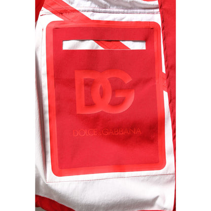 Dolce & Gabbana Red White Nylon Full Zip Windbreaker Jacket
