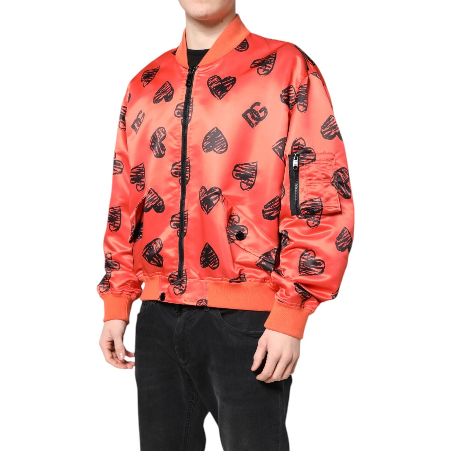 Dolce & Gabbana Orange DG Heart Full Zip Men Bomber Jacket