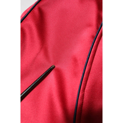 Dolce & Gabbana Red Floral Patch Full Zip Men Bomber Jacket