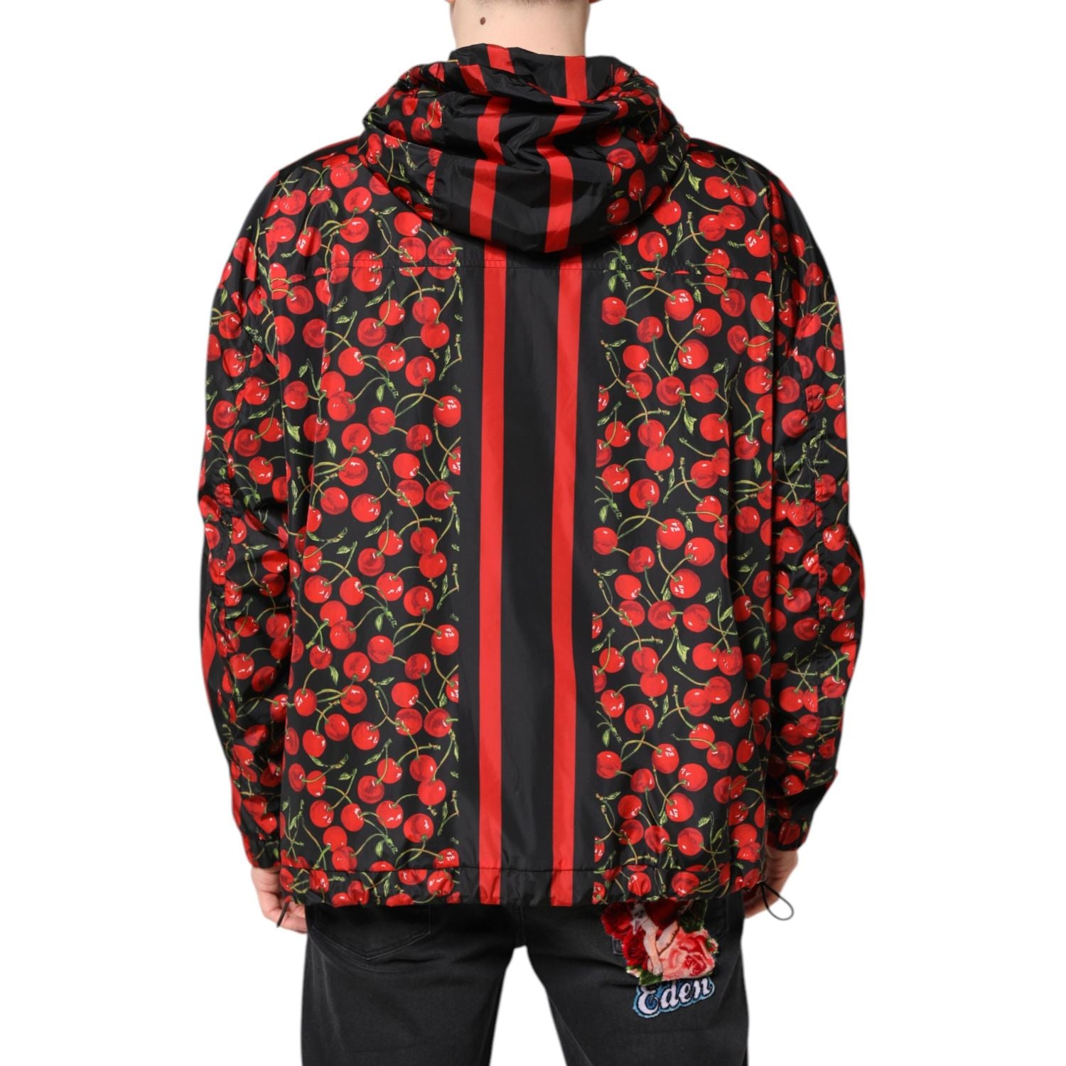 Dolce & Gabbana Black Cherry Print Hooded Windbreaker Jacket