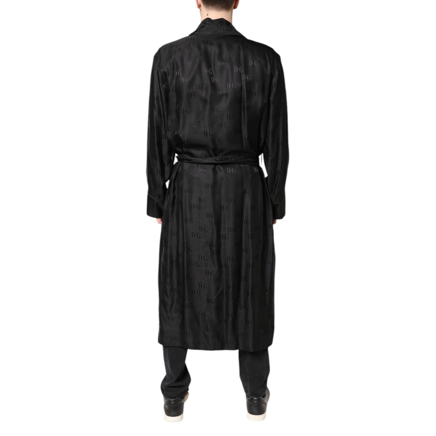 Dolce & Gabbana Black Silk DG Logo Men Wrap Robe Coat Jacket