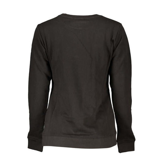 Back view of Cavalli Class black cotton sweatshirt, long-sleeved, brushed, crew neck, with logo embroidery.