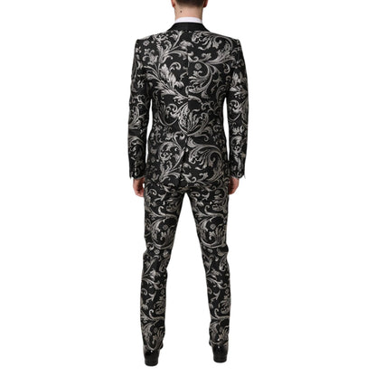Dolce & Gabbana Black Gray MARTINI Jacquard Men 3 Piece Suit