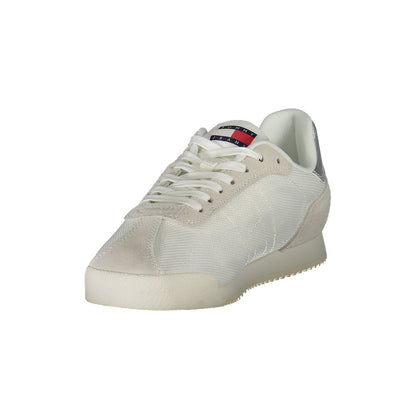 Tommy Hilfiger White Polyester Women Sneaker with recycled materials and bold logo, showcasing eco-friendly style and comfort.
