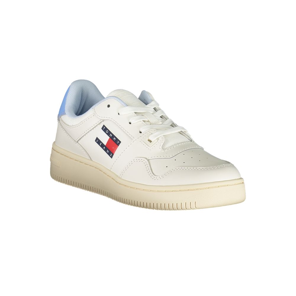 Tommy Hilfiger White Leather Women Sneaker with logo and removable footbed for comfort and style