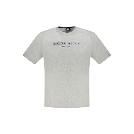 North Sails Gray Cotton Men’s T-Shirt with Logo Print, Short Sleeve, Crew Neck, Casual Wear