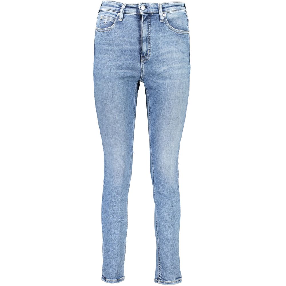 Calvin Klein Blue Cotton Women Jeans with high-rise skinny fit, elegant embroidery, and signature logo detail, made with recycled cotton.