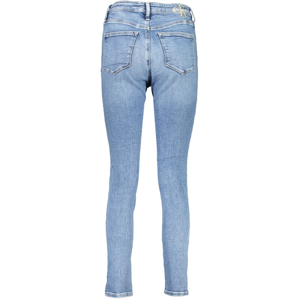 Back view of Calvin Klein Blue Cotton Women Jeans with embroidery and high-rise skinny fit, made with 20% recycled cotton.