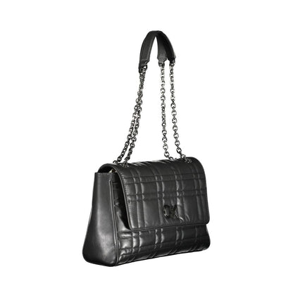 Calvin Klein Black Polyester Women Handbag with chain handles and turnbuckle closure, room for essentials in a sleek black design.