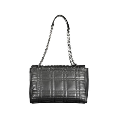 Calvin Klein Black Polyester Women Handbag with chain handles and turnbuckle closure, featuring eco-friendly chic design.