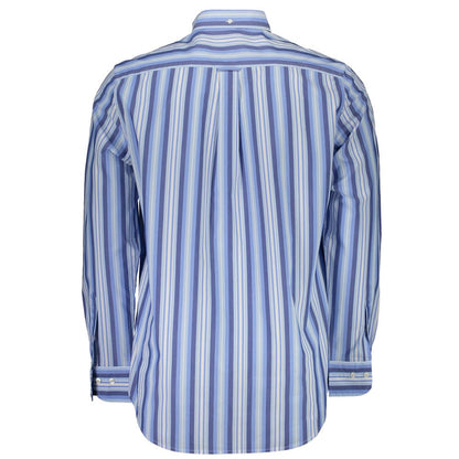 Back view of Gant Blue Cotton Men Shirt with striped pattern and button-down collar, showcasing timeless style and comfort.