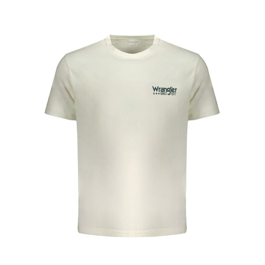 Wrangler white cotton T-shirt with logo print, short sleeves, and crew neck design.
