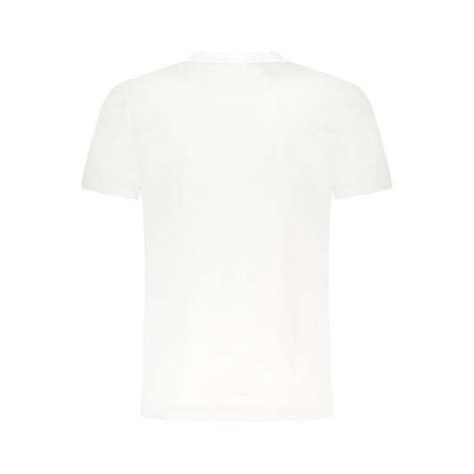Back view of Cavalli Class white cotton men's T-shirt with short sleeves showing simple elegance and premium fabric quality.