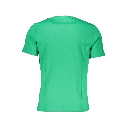 Back view of North Sails green cotton T-shirt with short sleeves and crew neck, featuring a logo print.