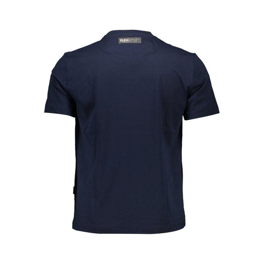Back view of Plein Sport blue cotton men's t-shirt showcasing logo and classic design.