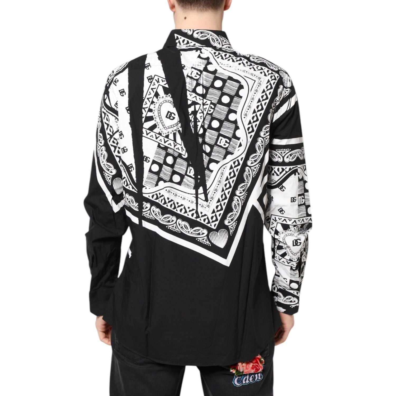 Dolce & Gabbana Black White Bandana MARTINI Men Dress Shirt