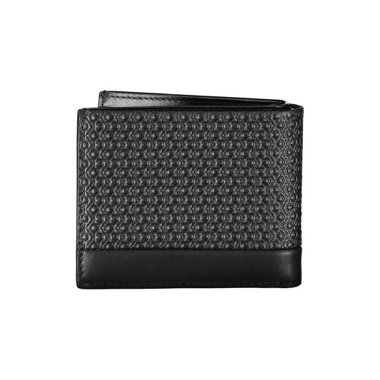 Calvin Klein black leather RFID wallet with embossed design and secure card slots, sophisticated and practical accessory.