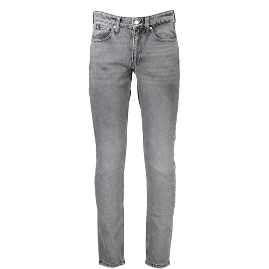 Calvin Klein Gray Cotton Men's Slim Taper Jeans with Recycled Cotton and Five-Pocket Design