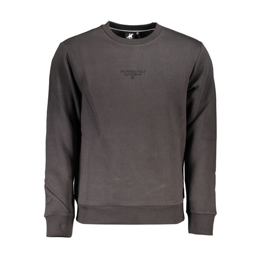 U.S. Grand Polo gray cotton men’s sweater with logo, stylish and comfortable fleece sweatshirt for casual luxury.