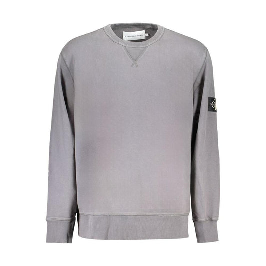 Calvin Klein gray cotton men's sweater with logo, crafted from 95% regenerative cotton, offering style, sustainability, and luxury fashion.