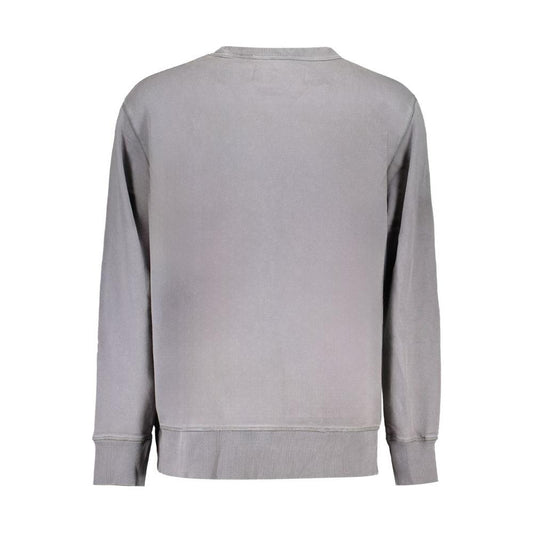 Calvin Klein gray cotton men’s sweater with long sleeves, featuring a sleek design and regenerative cotton blend for sustainable style.
