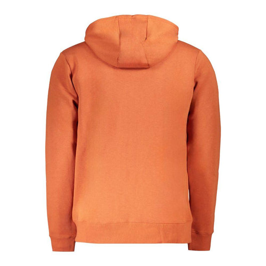 Rear view of Norway 1963 brown cotton men's sweater with hood and long sleeves, showcasing the cozy and casual design.