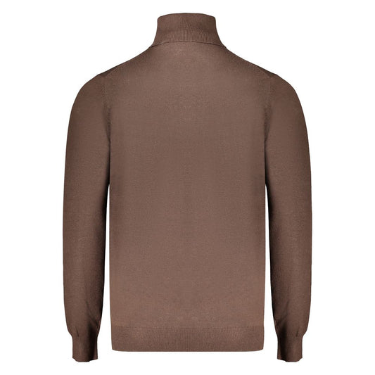 Norway 1963 brown polyester sweater, long-sleeved turtleneck with embroidery and logo, classic and stylish.