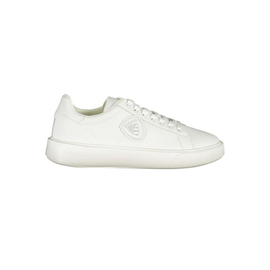 Blauer white leather men's sneaker with bold design and iconic logo, perfect for modern street style fashion and comfort.