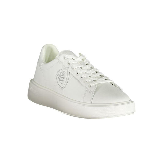 Blauer white leather men's sneaker with iconic logo, bold street style, and sleek design, perfect for modern trendsetters.