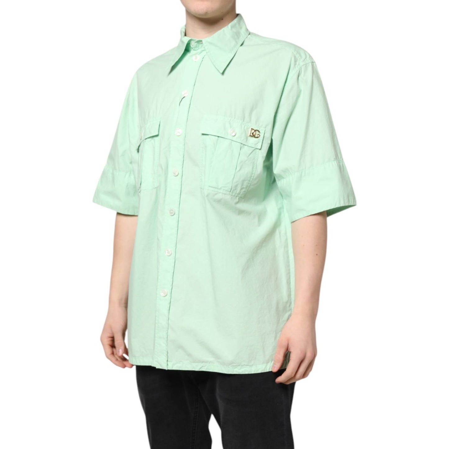 Dolce & Gabbana Green Cotton Short Sleeves Men Casual Shirt