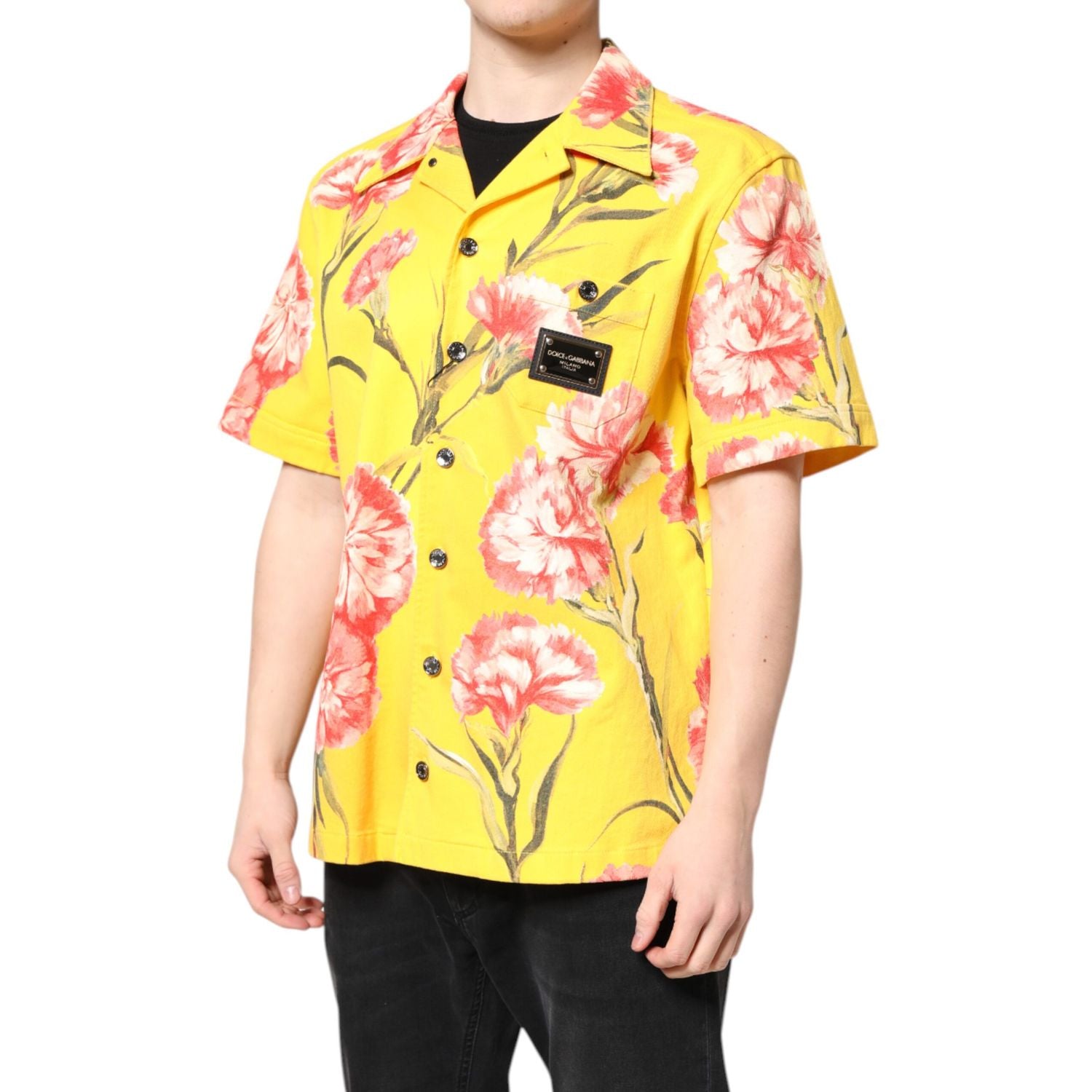 Dolce & Gabbana Yellow Floral Men Button Down Casual Shirt