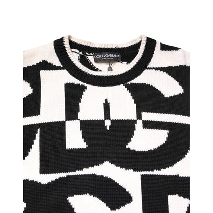 Dolce & Gabbana Black White Knit Logo Print Pullover Sweater
