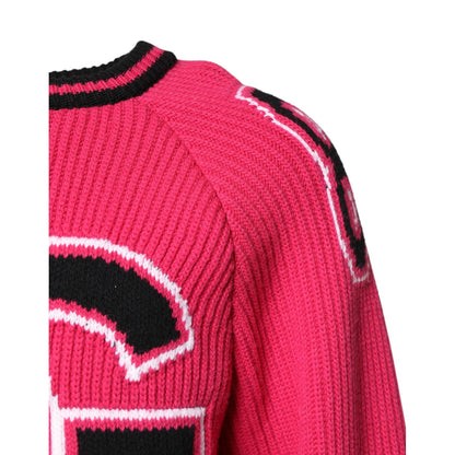 Dolce & Gabbana Pink Cotton Logo Print Knit Pullover Sweater