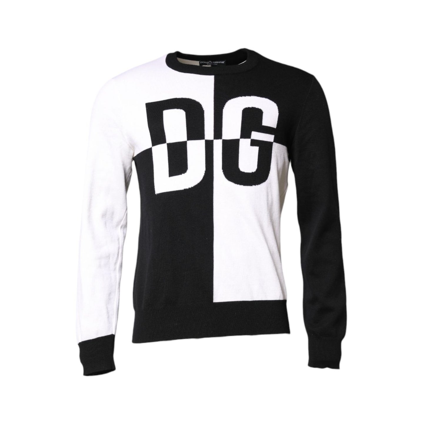 Dolce & Gabbana Black White Knit Logo Print Pullover Sweater