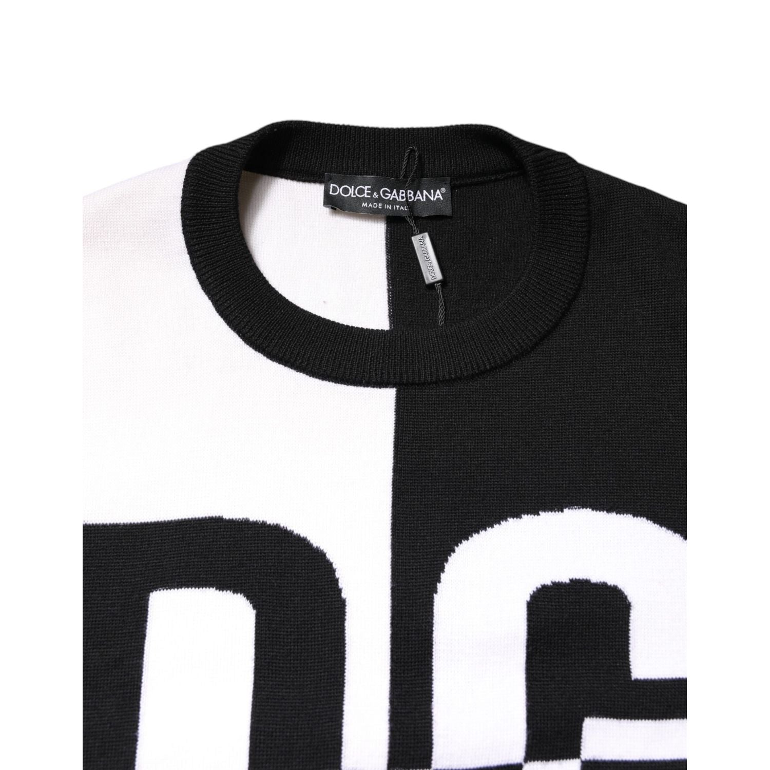 Dolce & Gabbana Black White Knit Logo Print Pullover Sweater